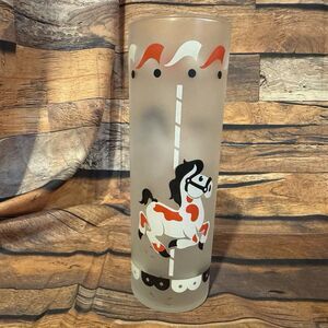 Vintage Libbey Frosted Carousel Horse Iced Tea Glass MCM Circus Barware Red Fair